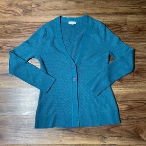 Charter Club Button Front Wool Blend Cardigan Knit Blue Sweater Women's Size M